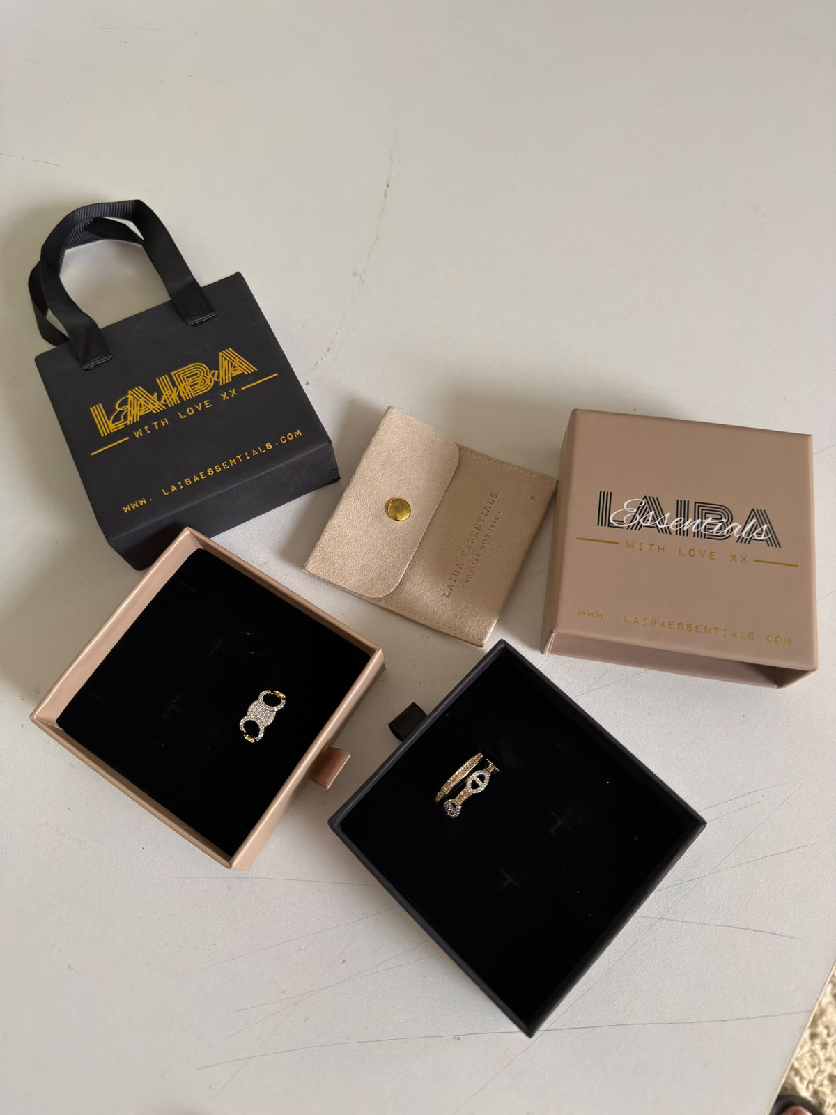 Luxe Adornments Collection adjustable table ring (Laibaessentials packaging)