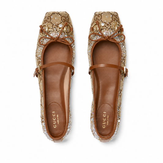 Women's GG crystal Gucci Horsebit ballet flat