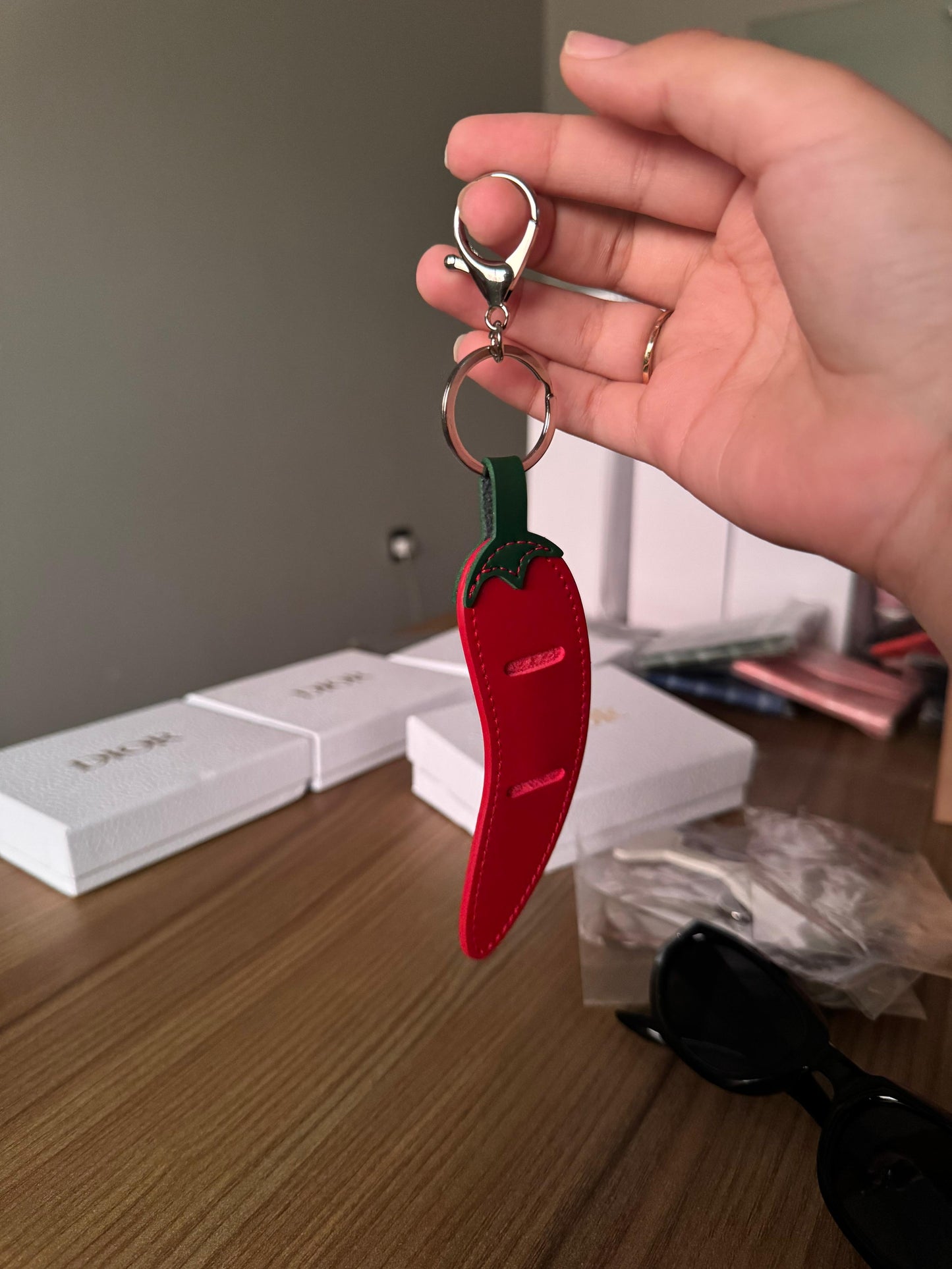 Key Chain Pendant Thickened PU Leather Hanging Sunglasses Glasses Storage