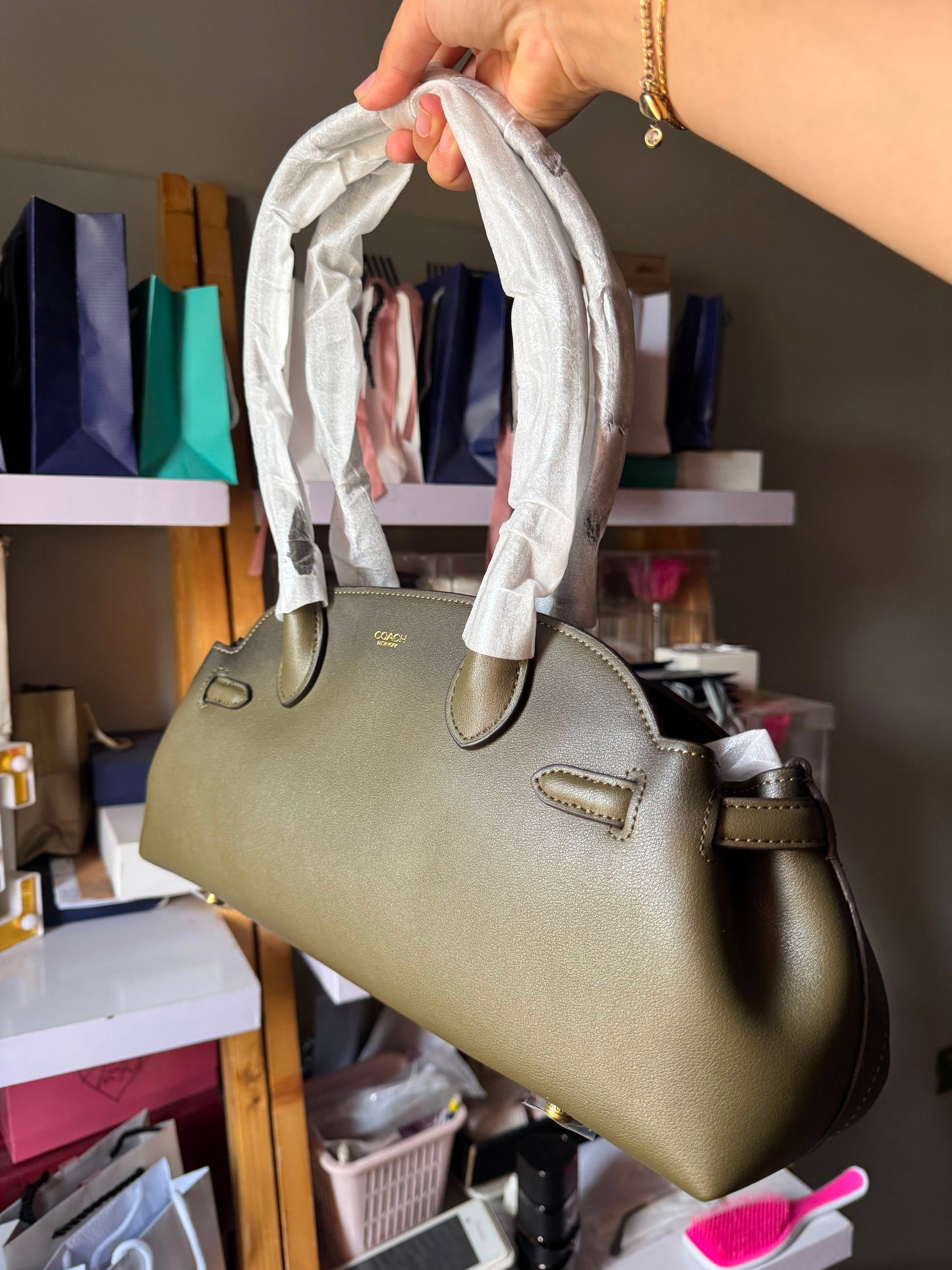 Olive Coach Empire Carryall leather  Bag 34