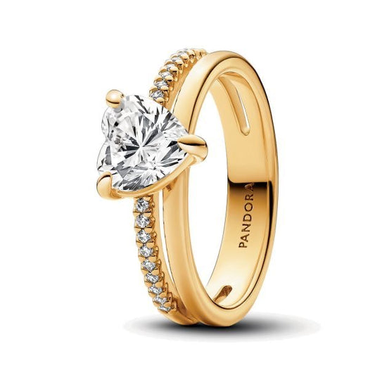 Pandora Sparkling Heart Solitaire Ring (Gold-Plated) – High quality, with Pandora packaging.