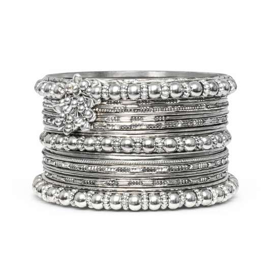 Oxidized Silver Ghungroo Bangle Set