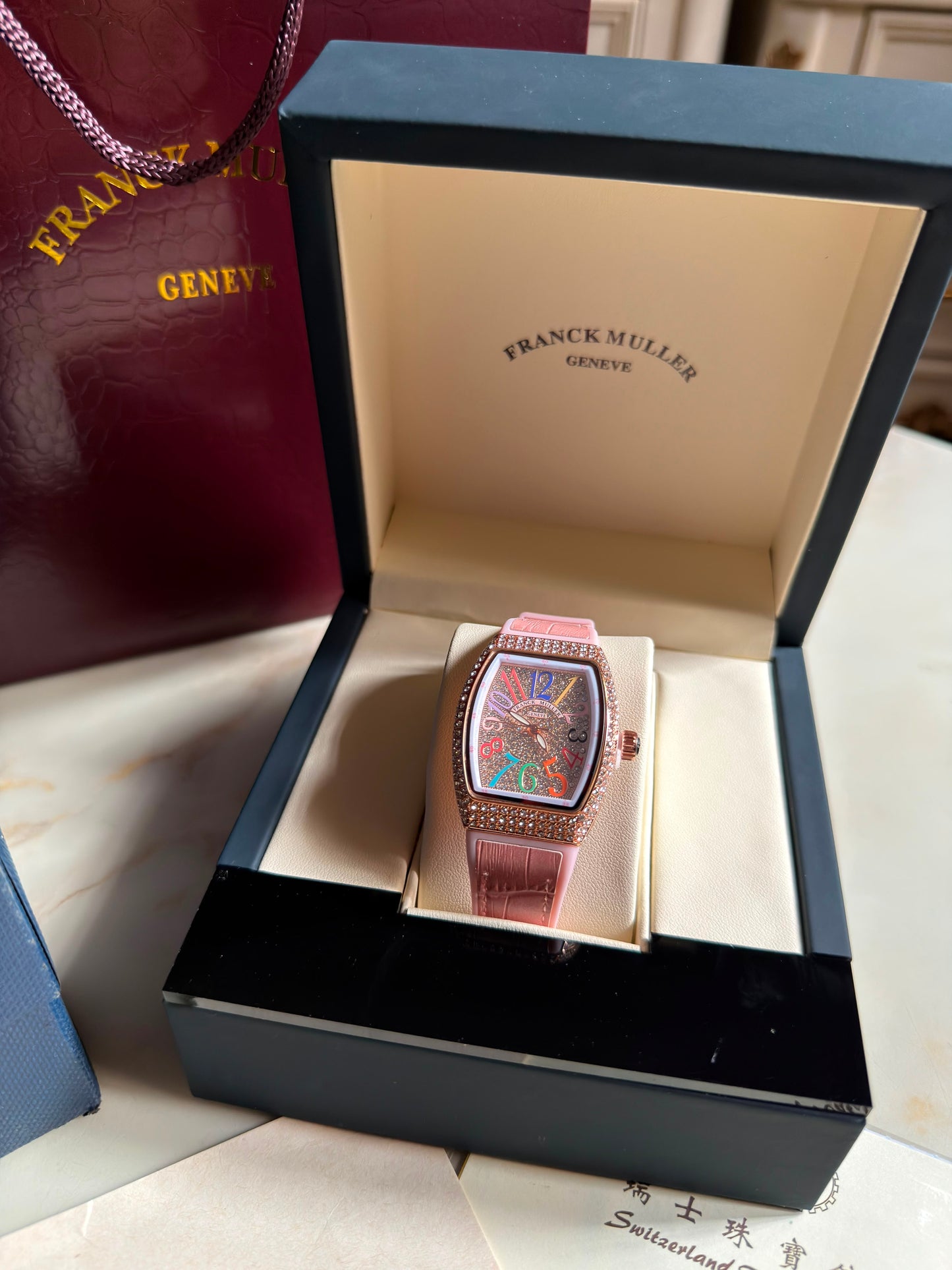 Candy Pink Multicolors Franck Muller Watches( With box & Proper Packaging)