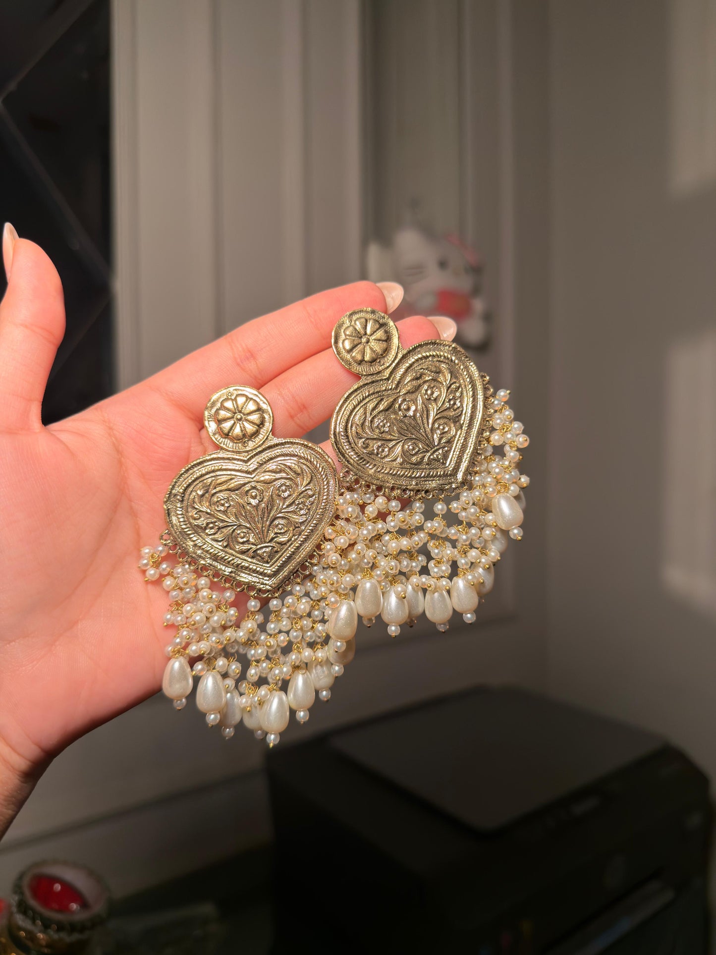 Antique Heart Pearl Jhumkay