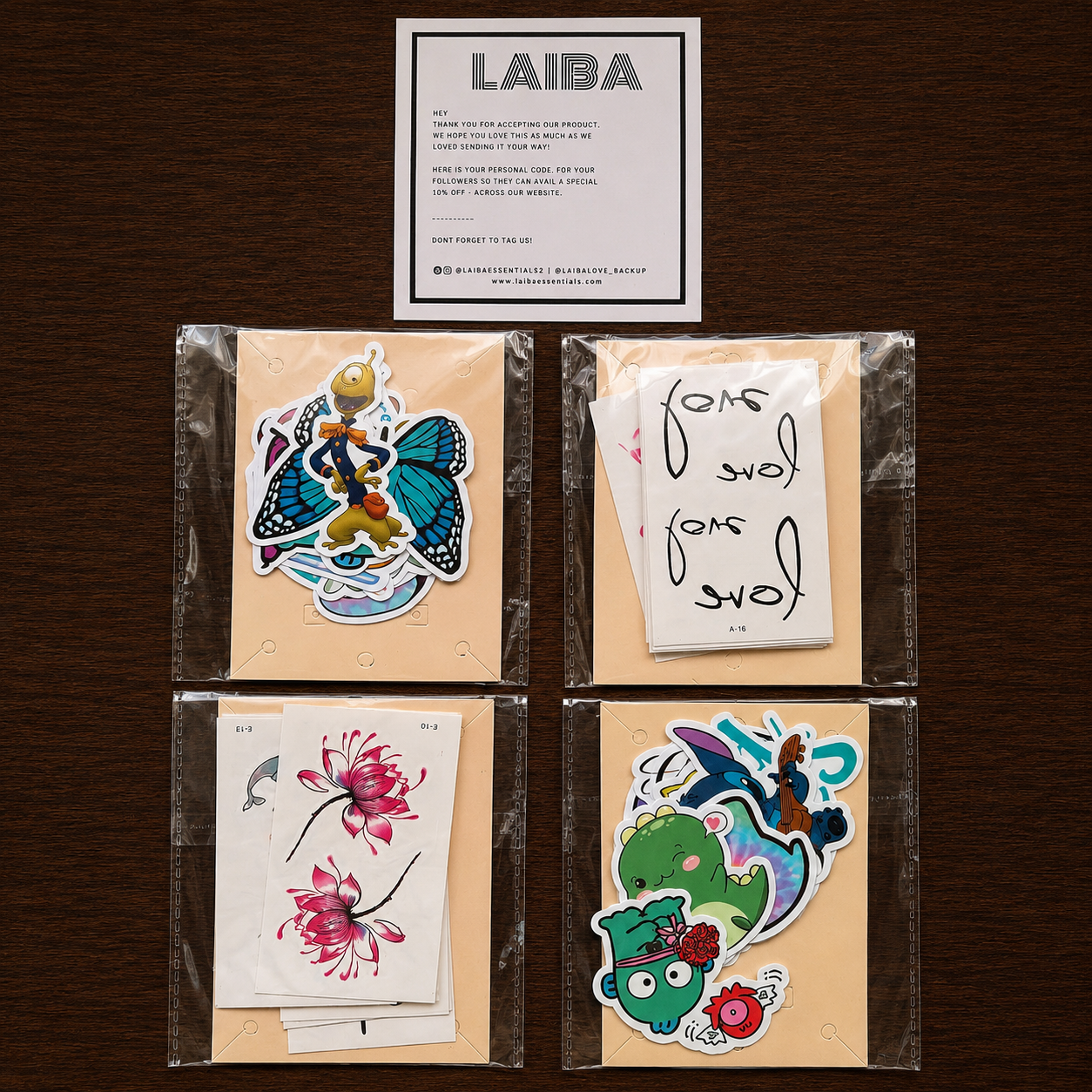 2 tattoo packs 10 sheet each pack) 2 sticker pack(10 sticker each pack) Value pack 2