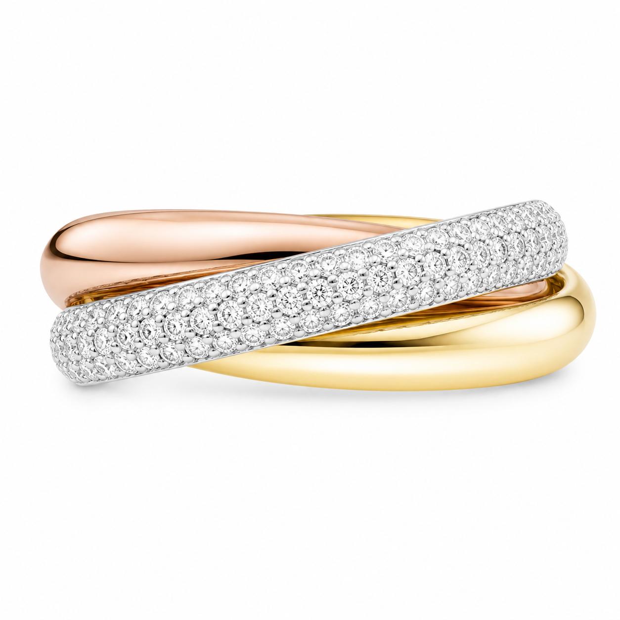 Cartier TRINITY RING, CLASSIC MODEL, HALF-PAVED ( with box & proper packaging)a