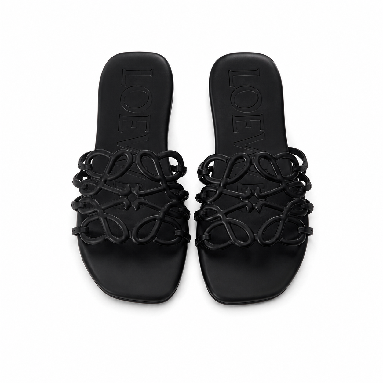 Black LOEWE Flats With Entire Packaging