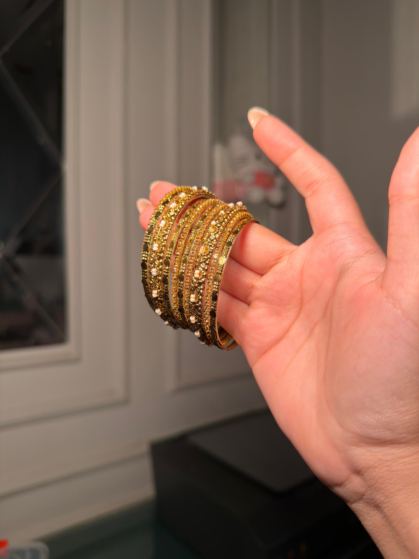 Golden Pearl Charm Bangle Set