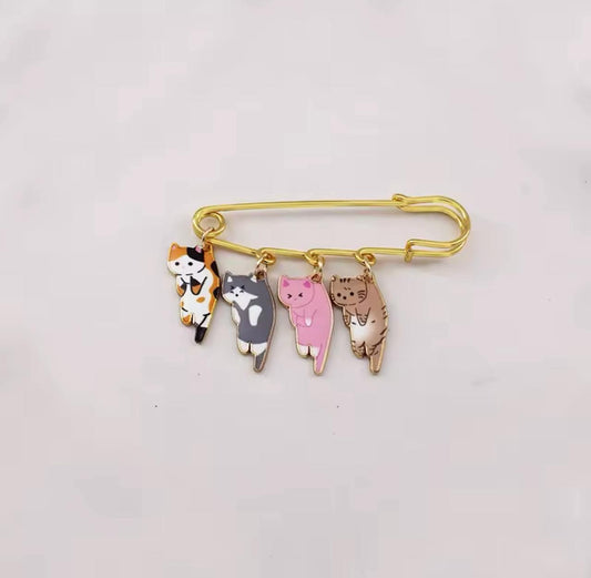 Hanging Cats Brooch safety pin bag charm