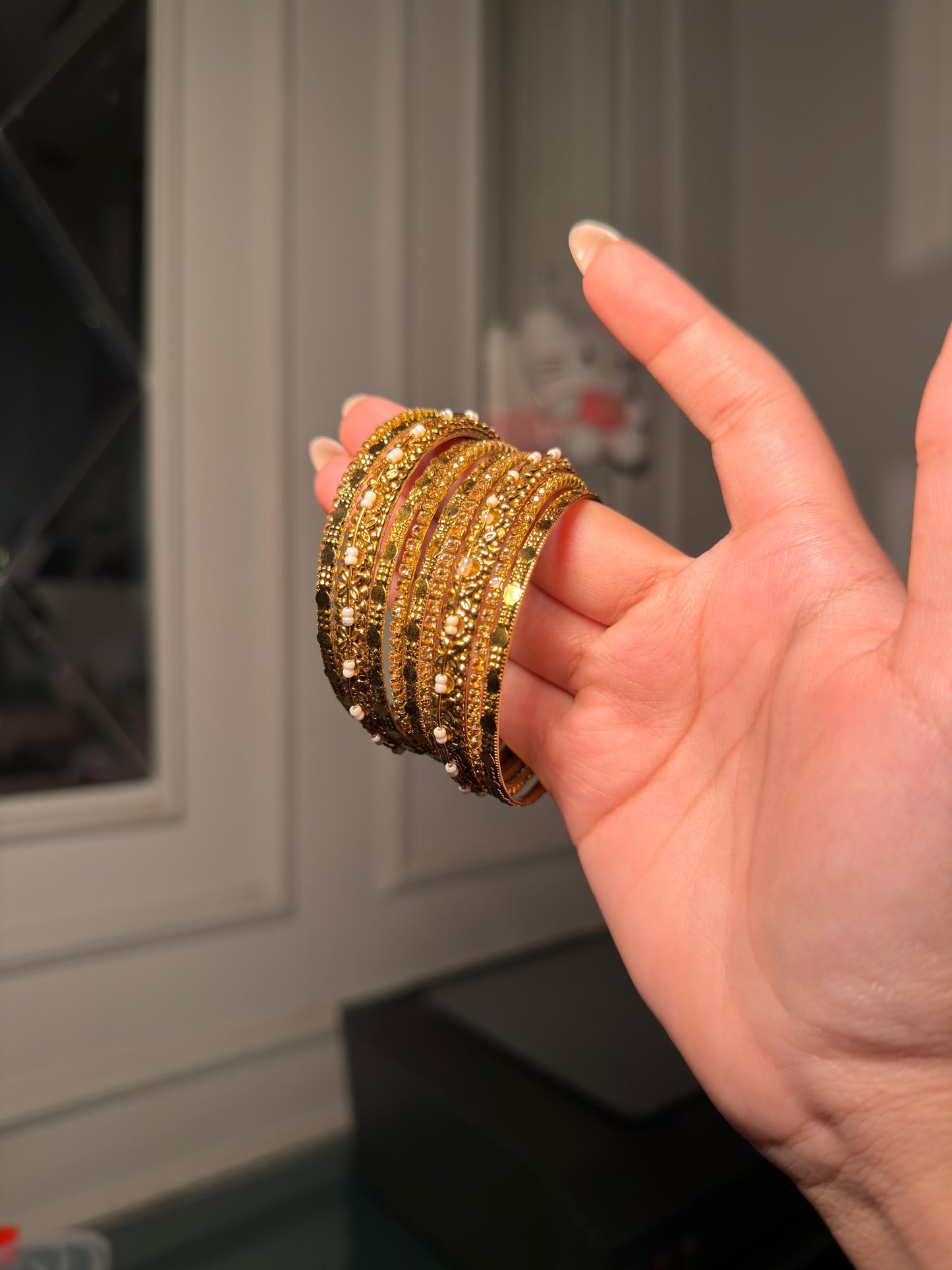 Golden Pearl Charm Bangle Set