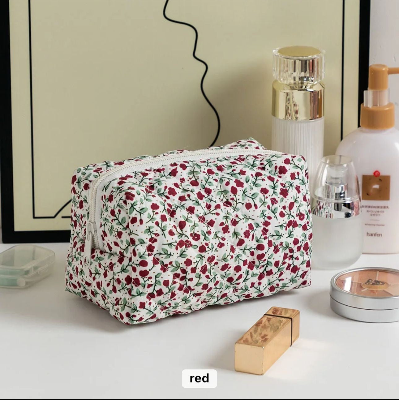 red and green Floral essentials bag v3