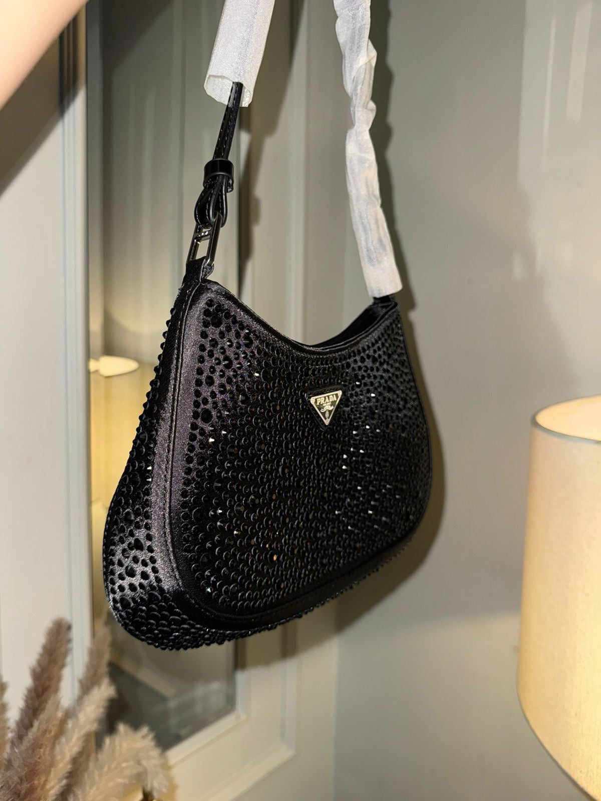 Prada black rhinestone shoulder bag (In Stock)