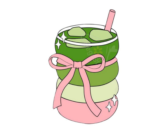 Matcha Drink with Bow Pin – 28 × 24.9 mm  Metal Phone Sticker