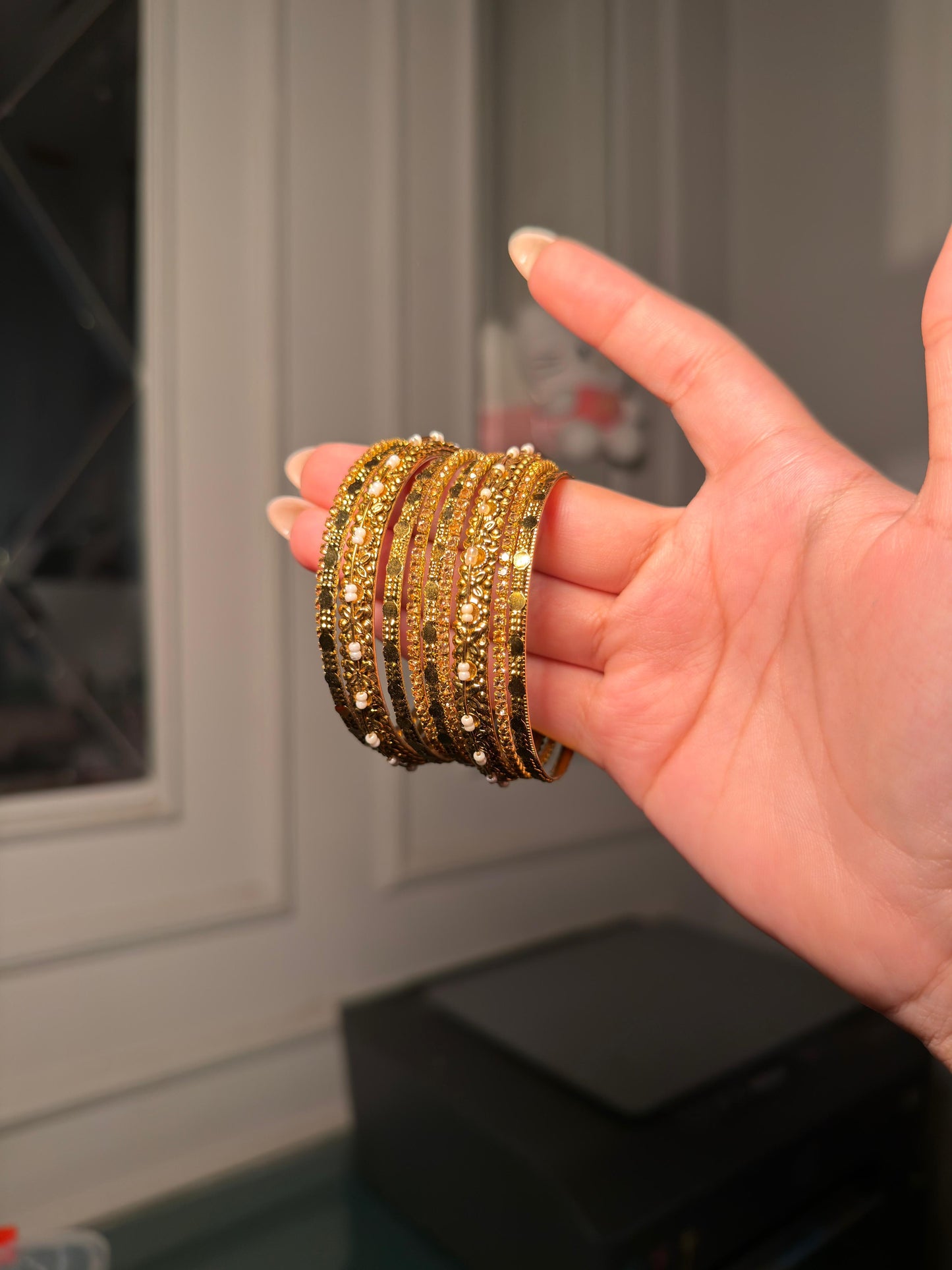 Golden Pearl Charm Bangle Set