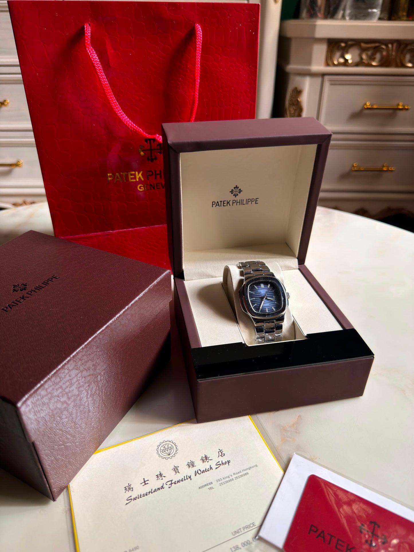 Diamond Steel Blue Patek Philippe Nautilus Watches (With Box & Proper Packaging)