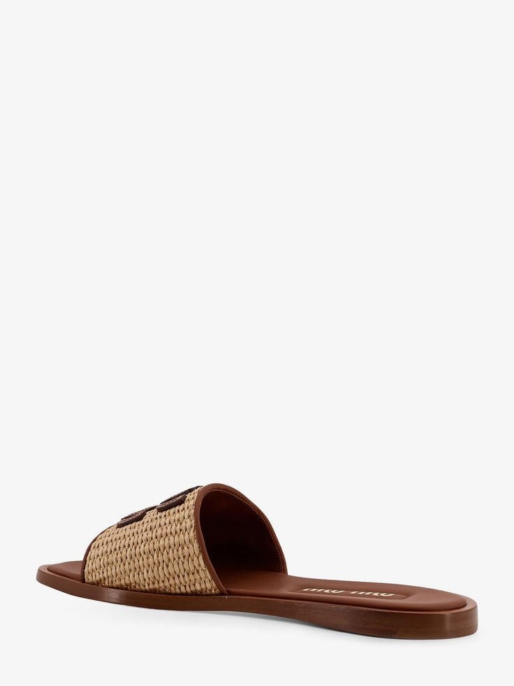 Miu Miu Raffia And Leather Sandals With Logo Lettering - Multicolor