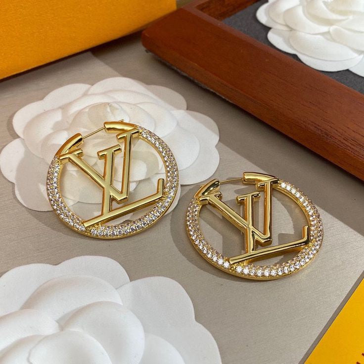 Studded  Golden Louis Vuitton hoops (pre order)