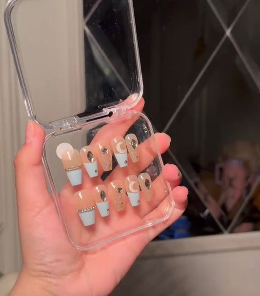 Sky blue hand made nails L14