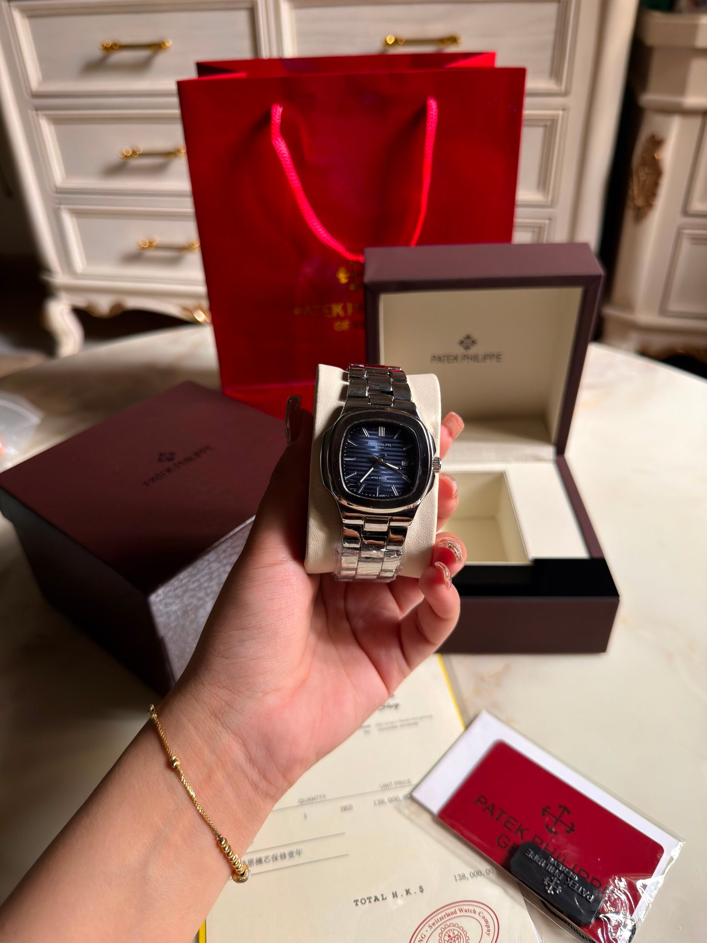 Diamond Steel Blue Patek Philippe Nautilus Watches (With Box & Proper Packaging)
