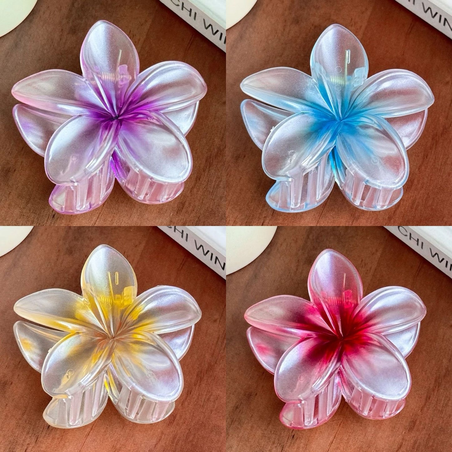 Flower transparent hair claw pack of 4