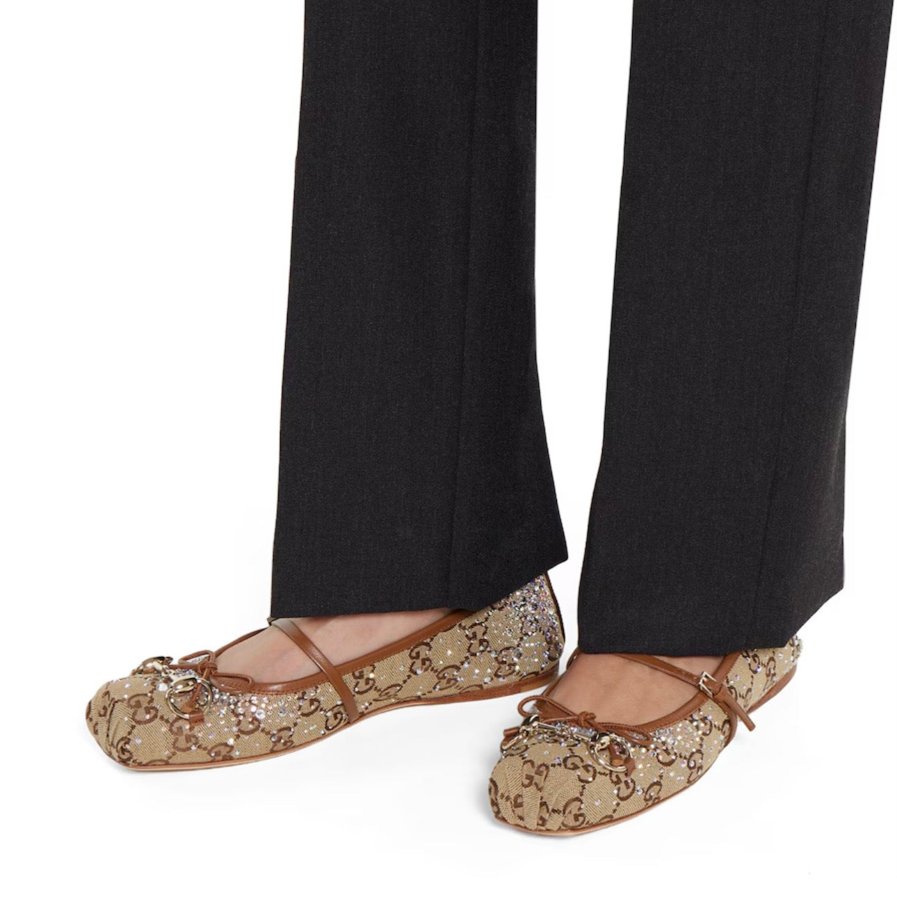 Women's GG crystal Gucci Horsebit ballet flat