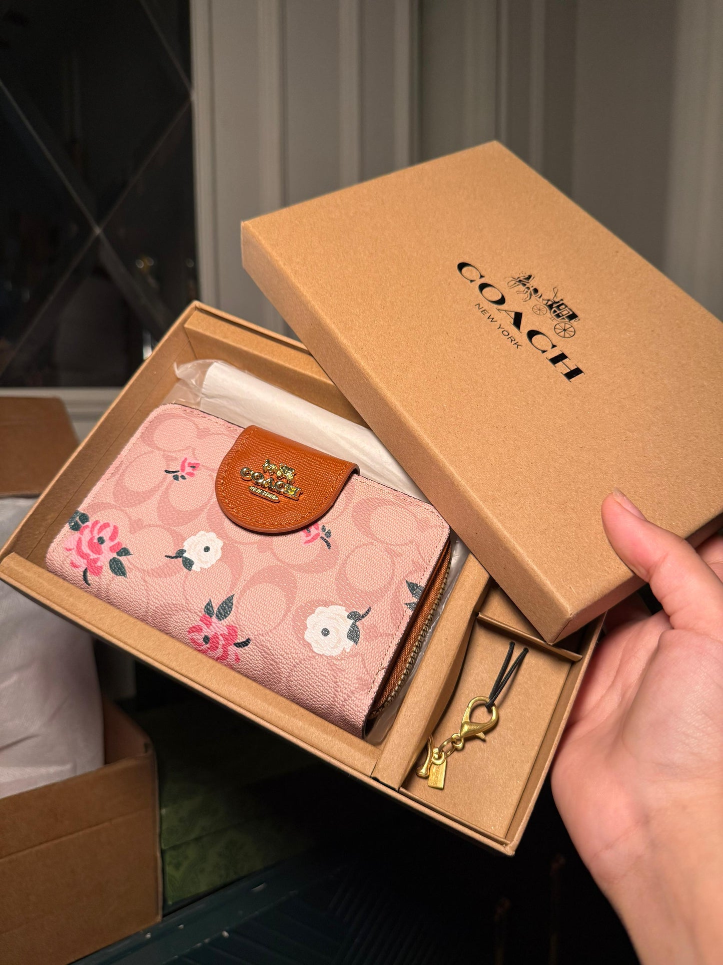 Coach Signature Canvas Wallet with Floral Print (Pink Flowers) 3pcs Set (IMMEDIATE DELIVERY AVAILABLE)