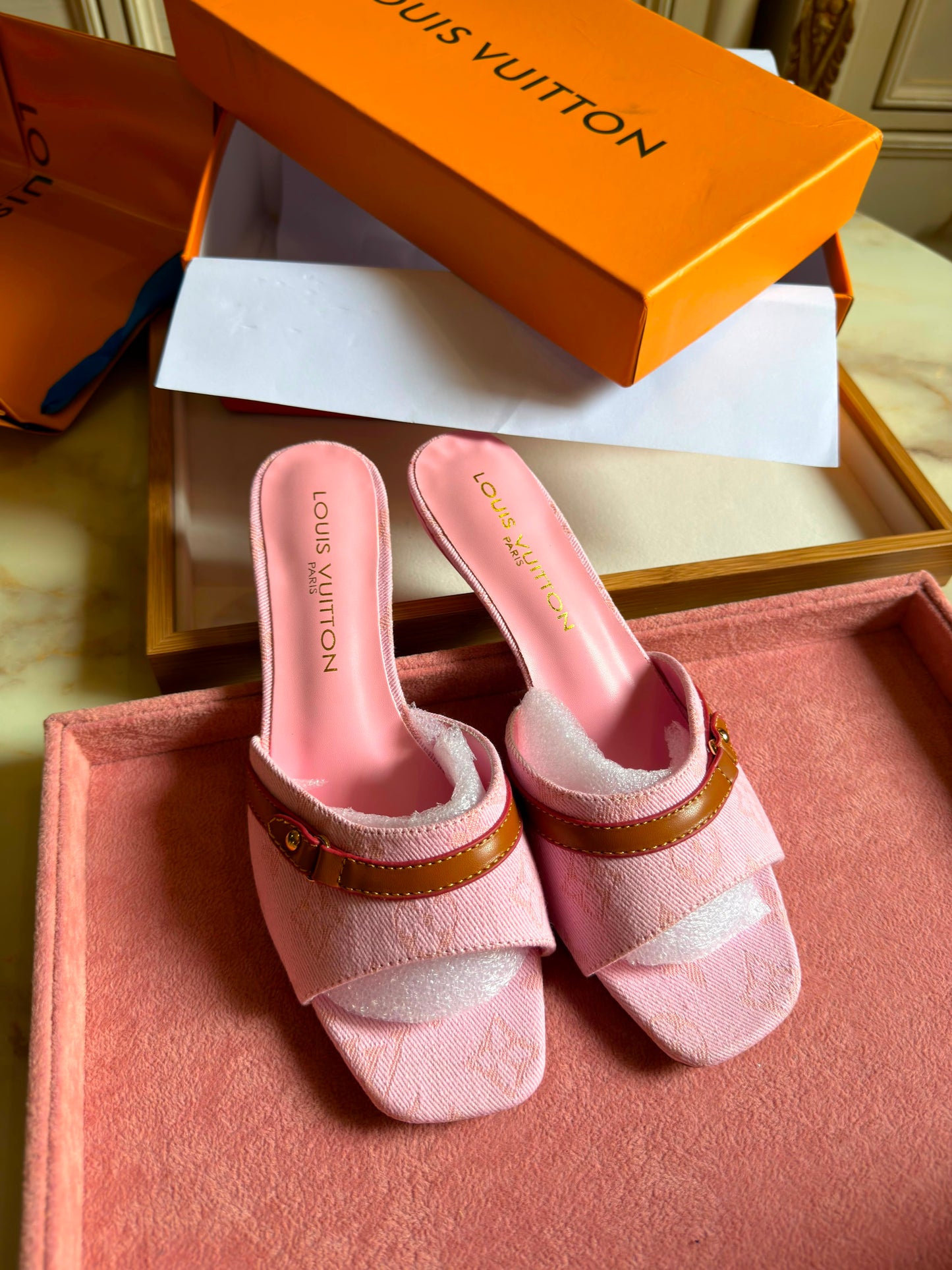 Louis Vuitton pink monogram mule sandal