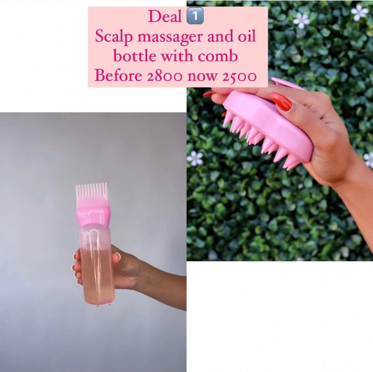 Scalp massager and oil bottle with comb bundle