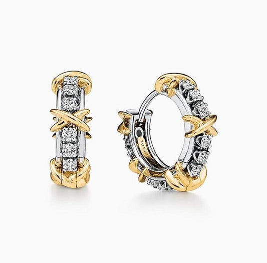 Tiffany & Co. Tiffany Inspired Crystal X Hoop Earrings(With Box & Proper Brand Packaging)