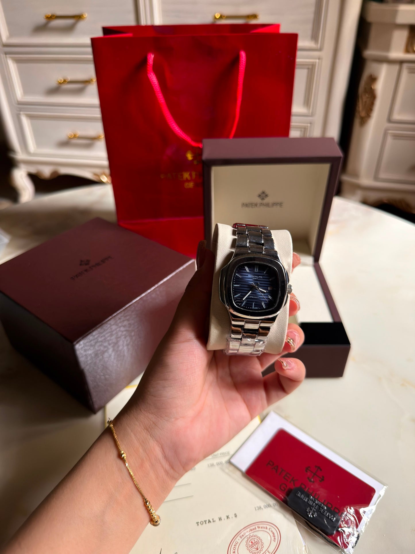 Diamond Steel Blue Patek Philippe Nautilus Watches (With Box & Proper Packaging)