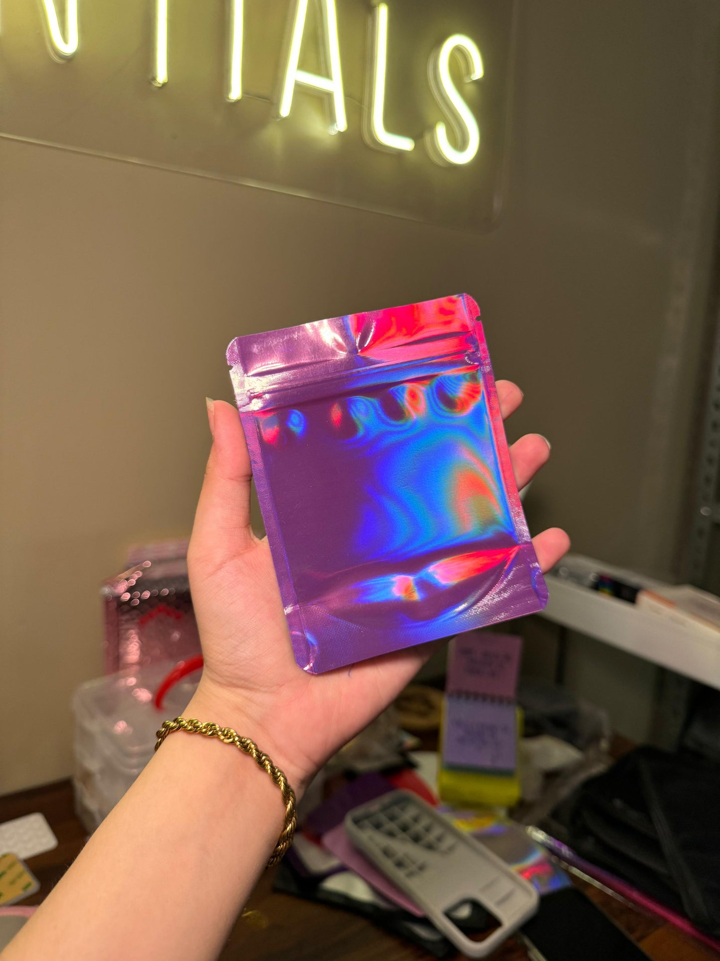 Purple holographic ziplock10x12.7+5cm