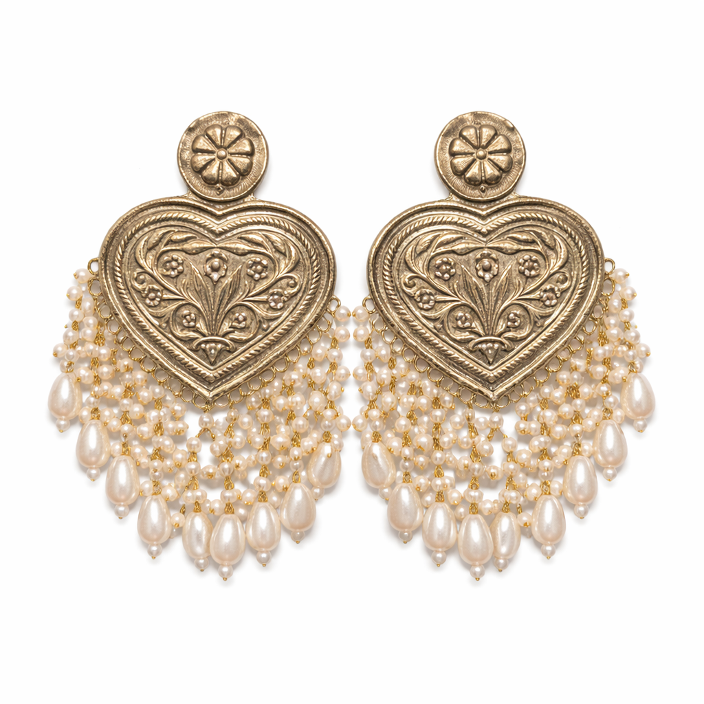 Antique Heart Pearl Jhumkay