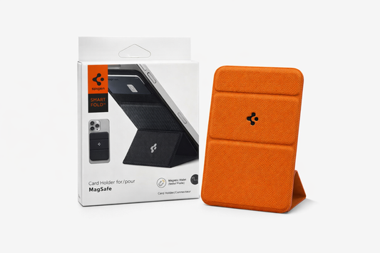 Orange Spigen magsafe card holder smart fold wallet + Mobile Stand