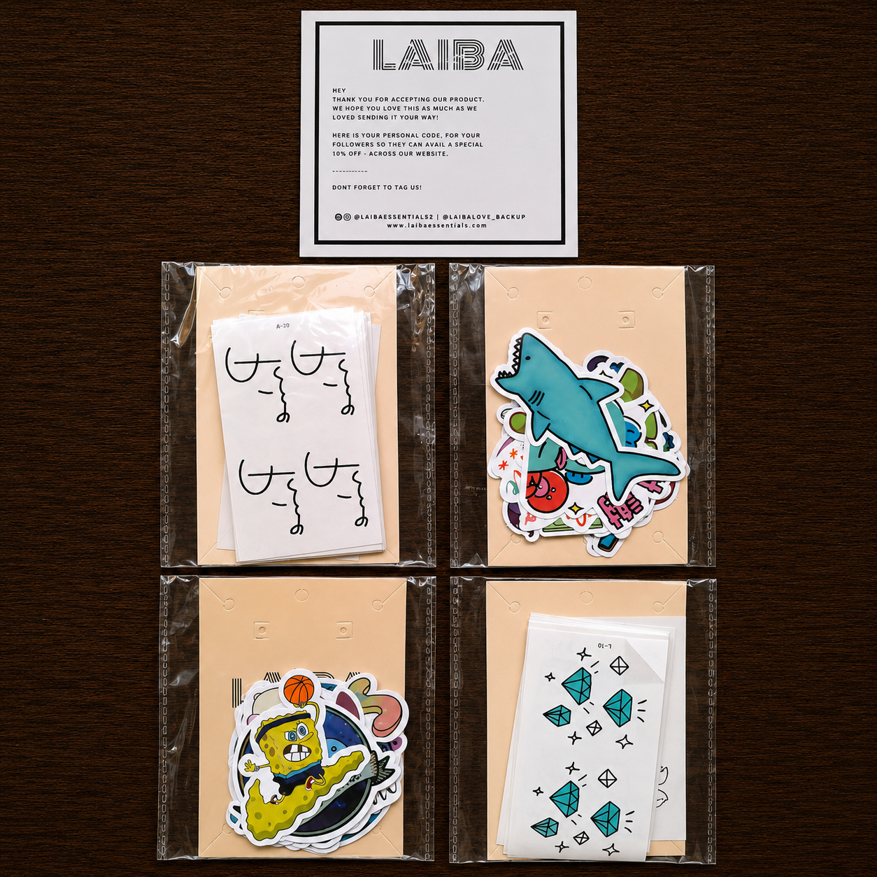 2 tattoo packs 10 sheet each pack) 2 sticker pack(10 sticker each pack) Value pack 6