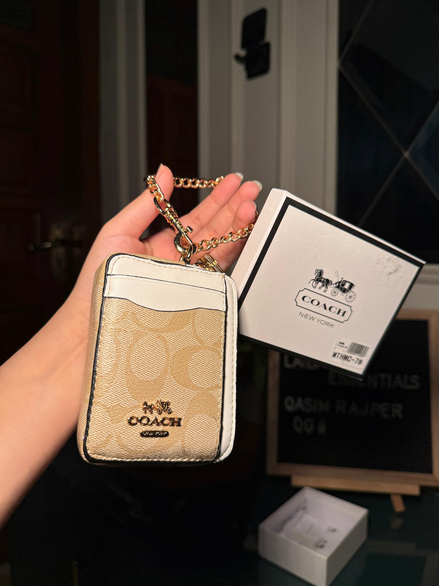 Coach Signature Canvas with White Trim Mini ID/Key Pouch WITH BOX