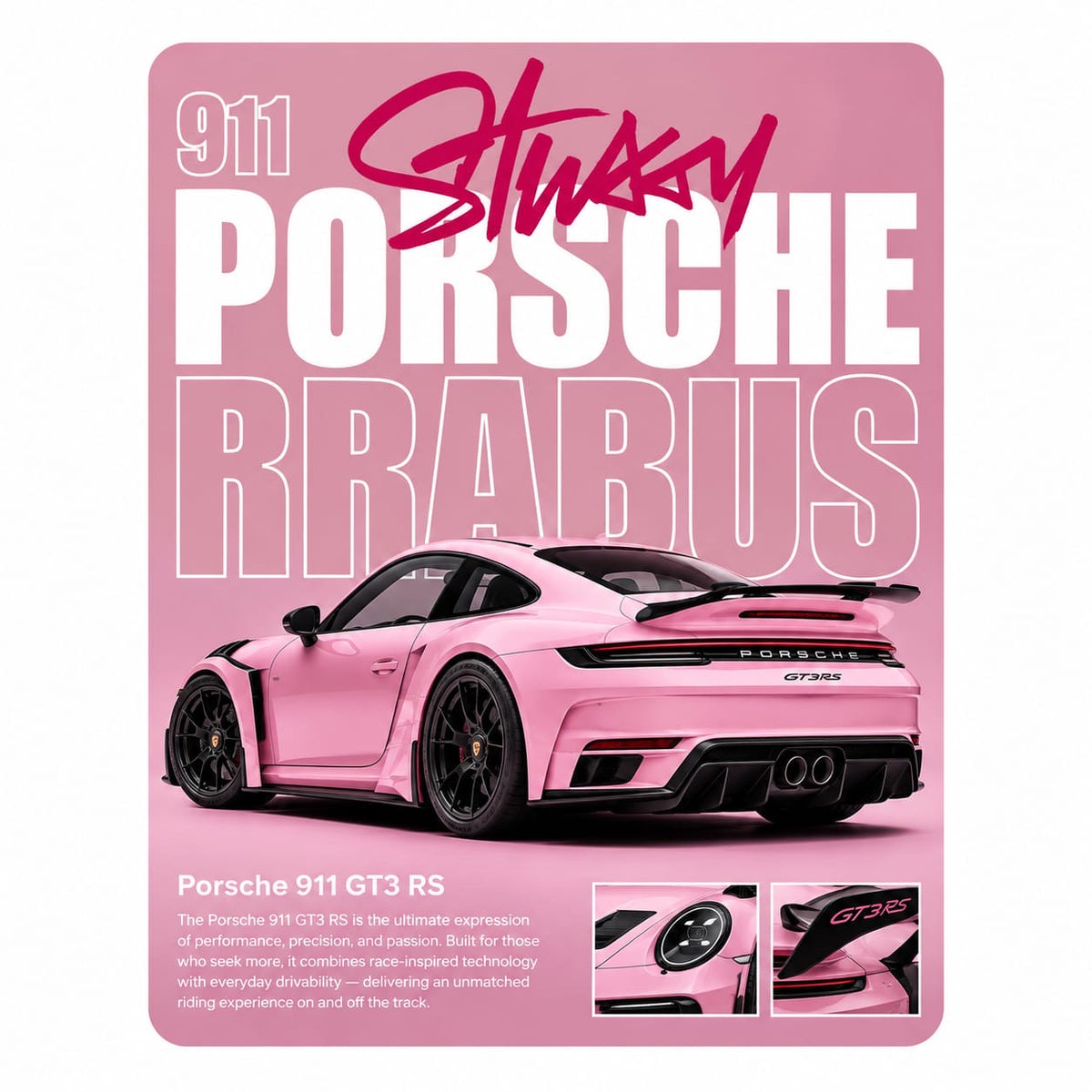 Pink Porsche 911 Metal Phone Charm Sticker