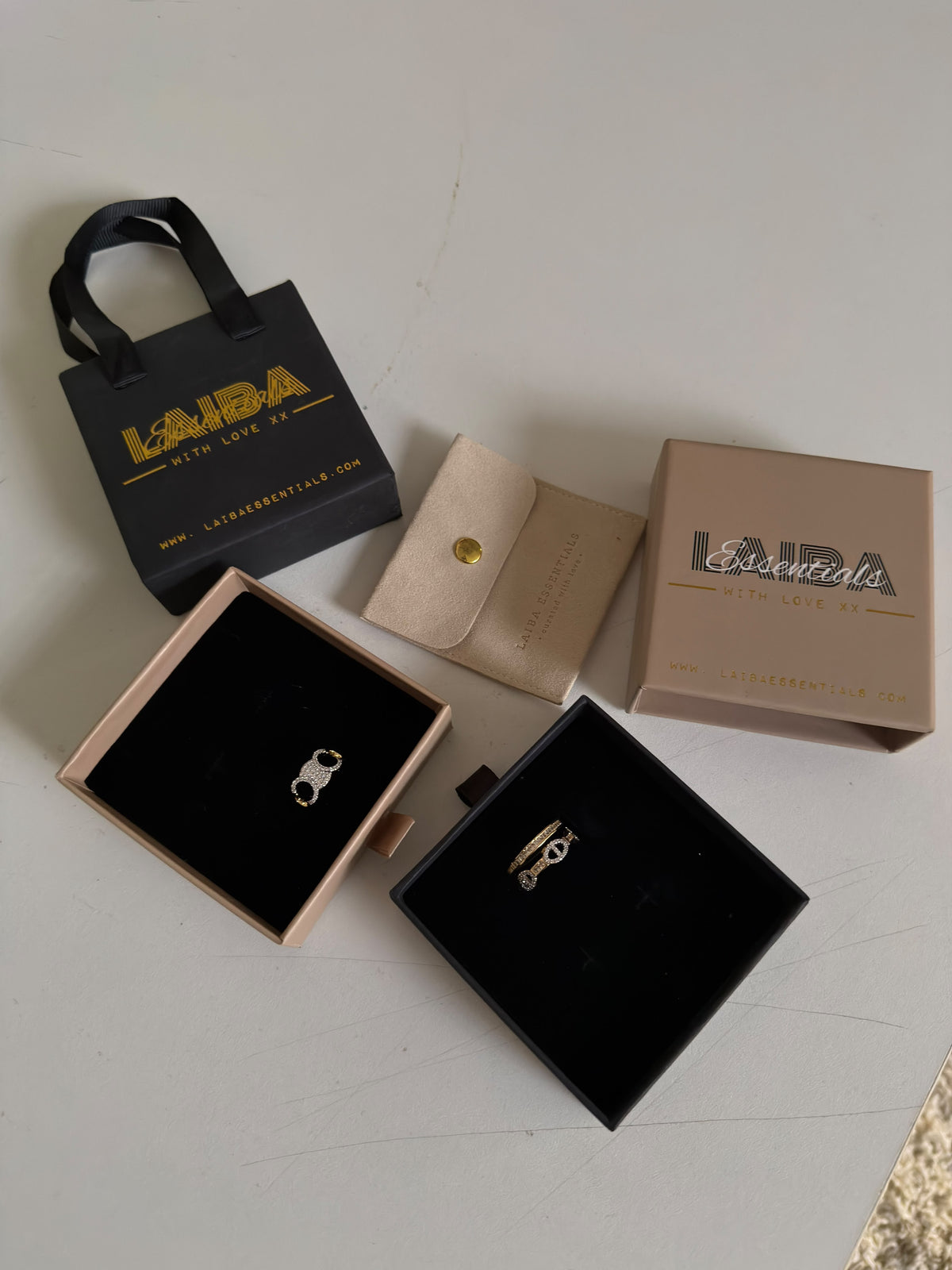 Luxe Adornments Collection adjustable table ring (Laibaessentials packaging)