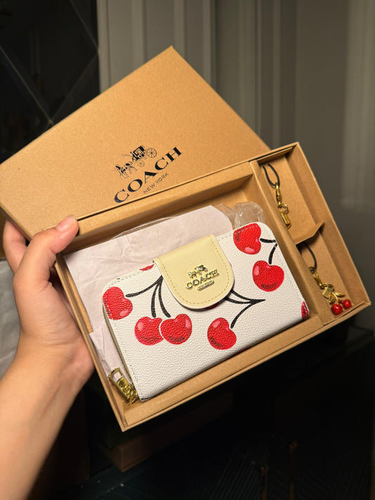 Coach Signature Canvas Wallet with Red Cherry Print 3pcs Set (IMMEDIATE DELIVERY AVAILABLE)