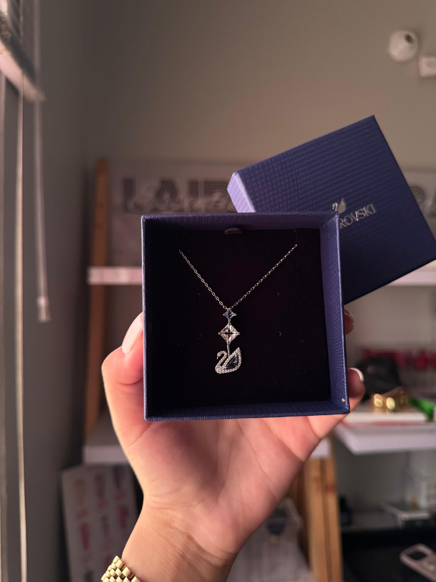 Swarovski Swan Pendant, Blue, Rhodium plated (Immediate Delivery Available) COME’S WITH BRANDED PACKAGING