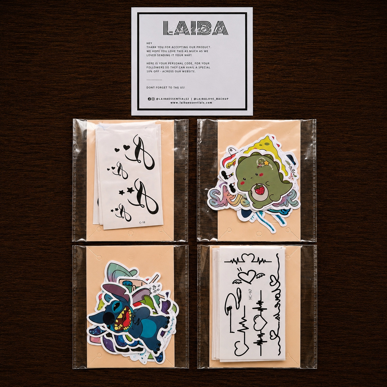 2 tattoo packs 10 sheet each pack) 2 sticker pack(10 sticker each pack) Value pack 7