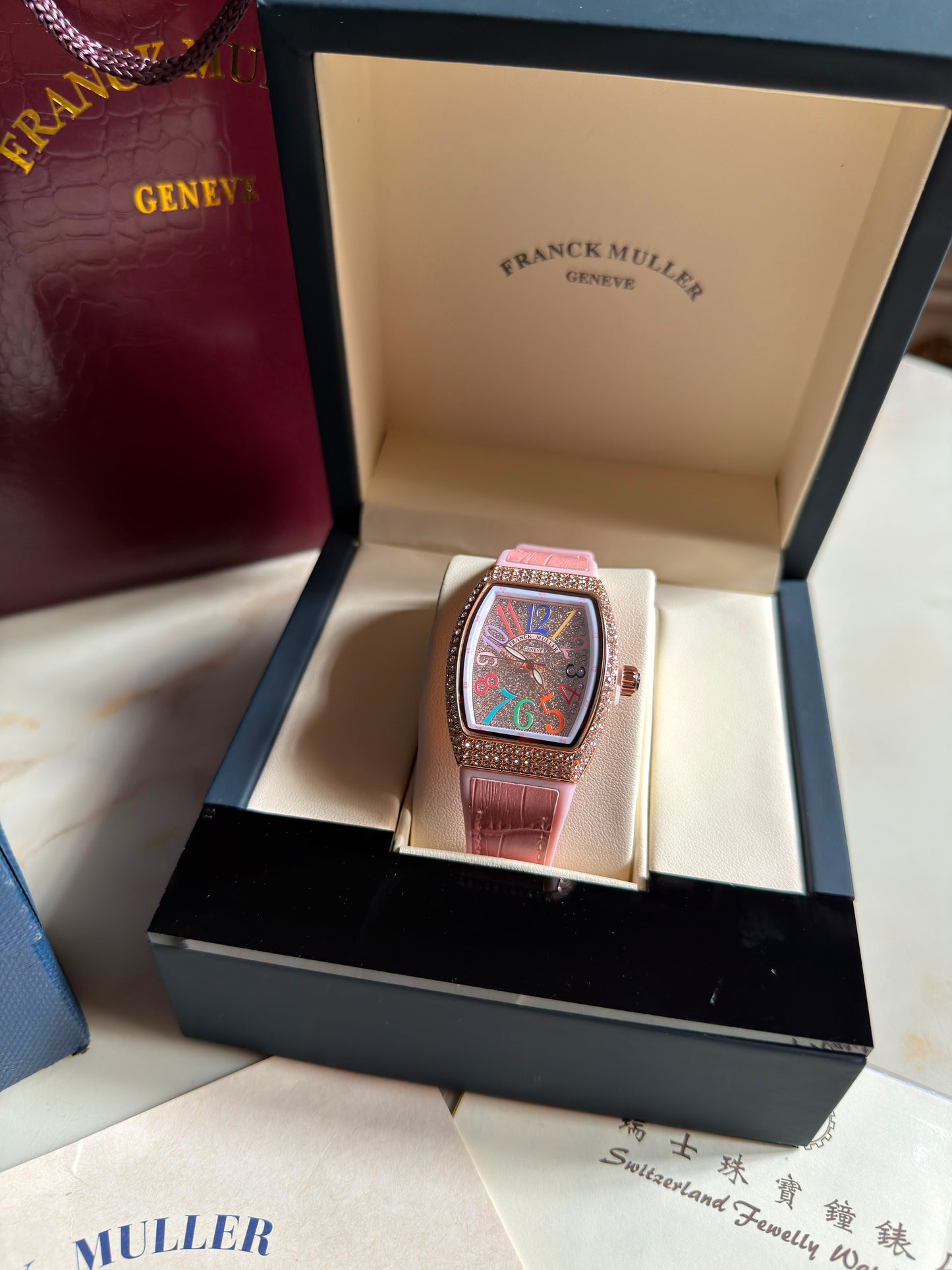 Candy Pink Multicolors Franck Muller Watches( With box & Proper Packaging)