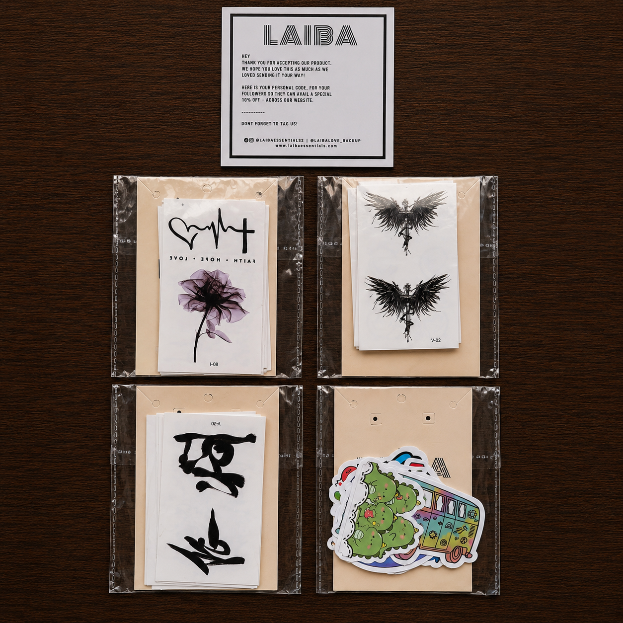 2 tattoo packs 10 sheet each pack) 2 sticker pack(10 sticker each pack) Value pack 4