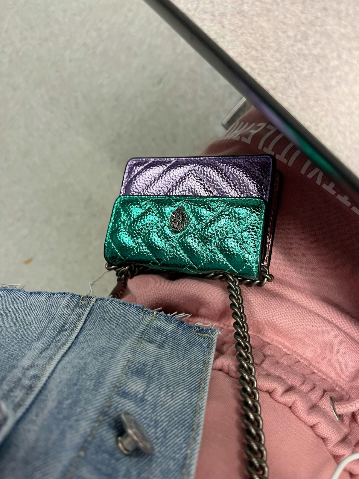 Kurt Geiger Kensington Mini Quilted Bag – Metallic Purple & Green Two-Tone (IMMEDIATE DELIVERY AVAILABLE)