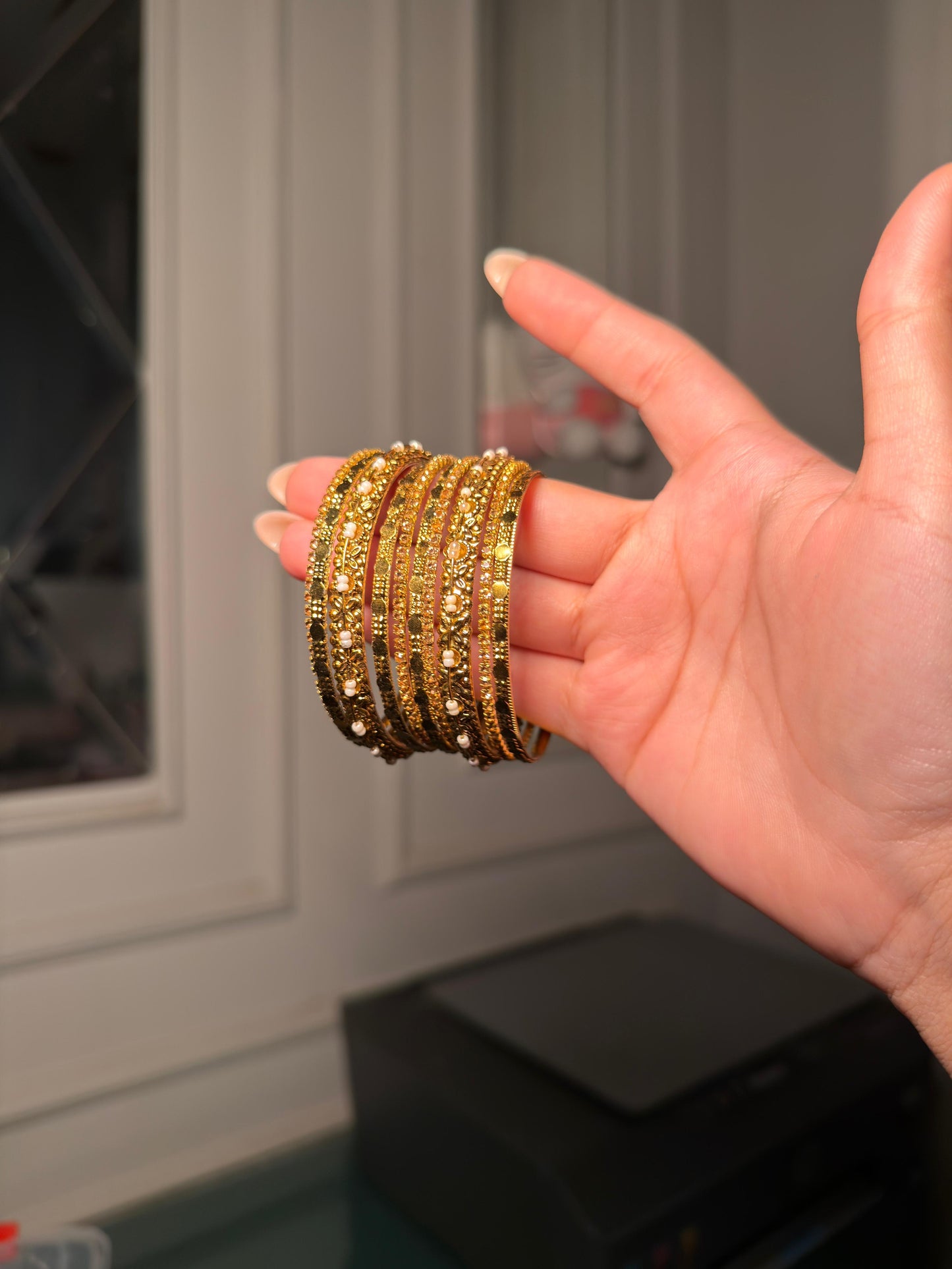 Golden Pearl Charm Bangle Set