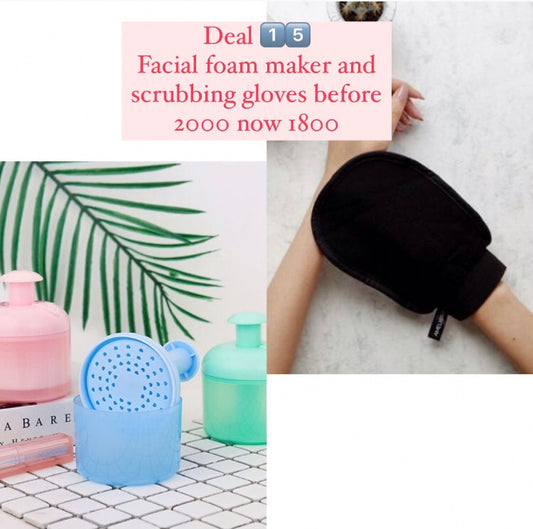 Facial foam maker and scrubbing glove bundle