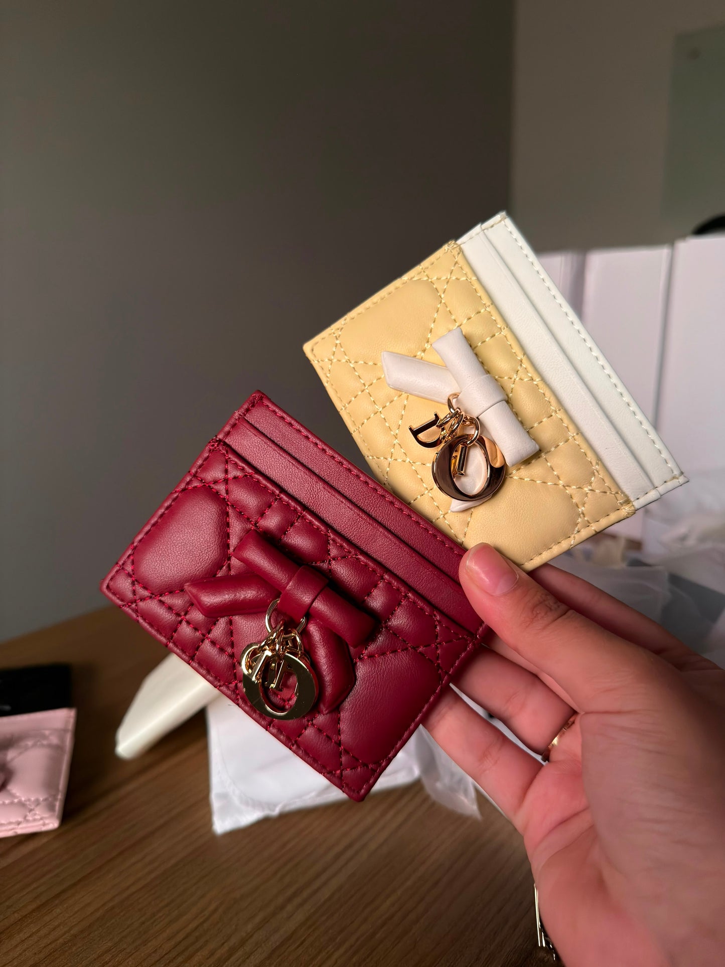 Lady Dior Glycine Wallet/ cardholder Tendre Cannage Leather