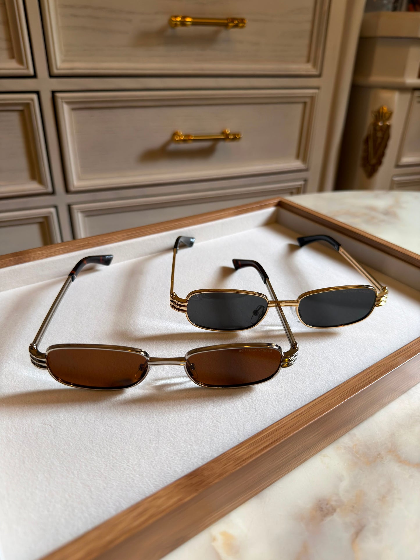 Bottega Veneta Rectangular Metal Sunglasses