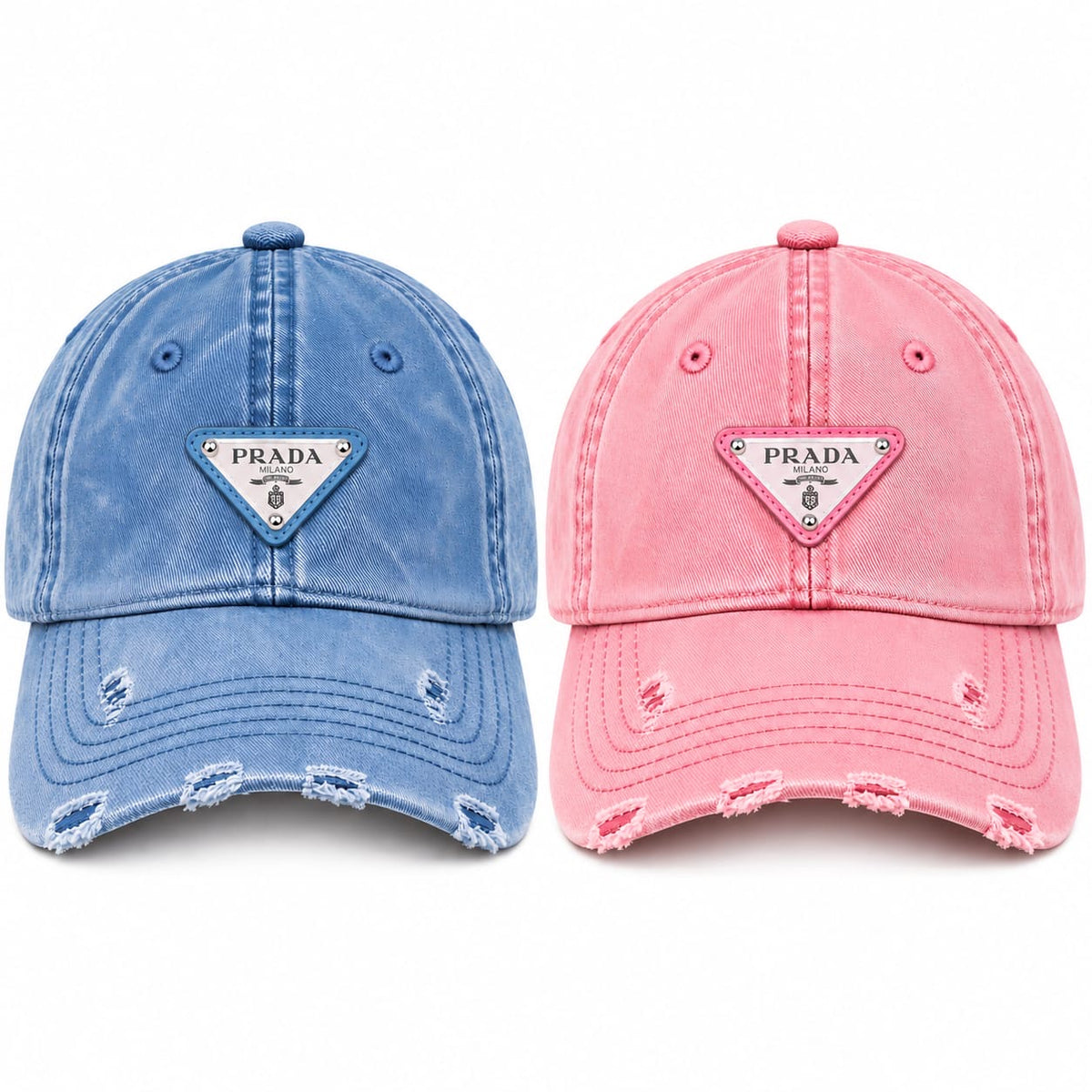Prada Distressed Denim Baseball Cap