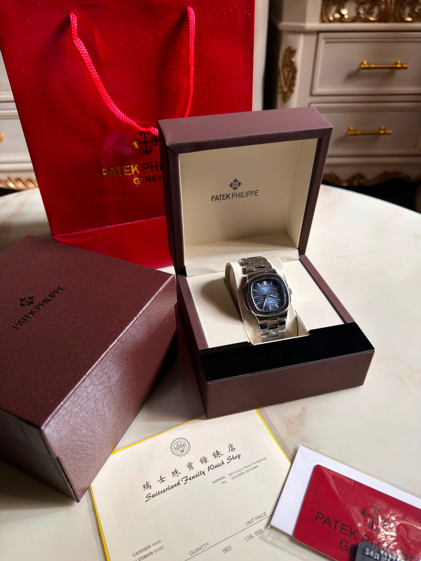 Diamond Steel Blue Patek Philippe Nautilus Watches (With Box & Proper Packaging)