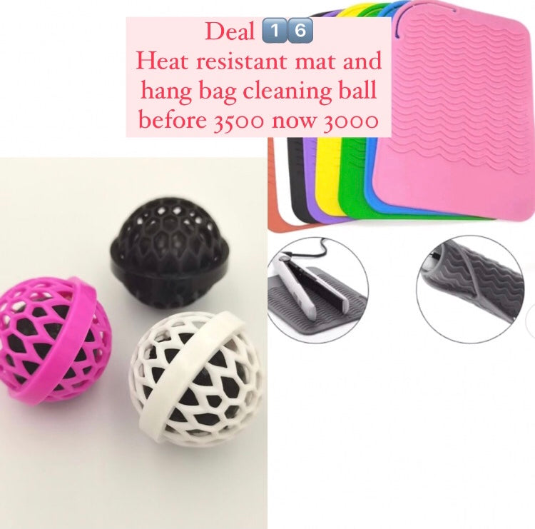 Heat resistant mat and hang bag cleaning ball bundle